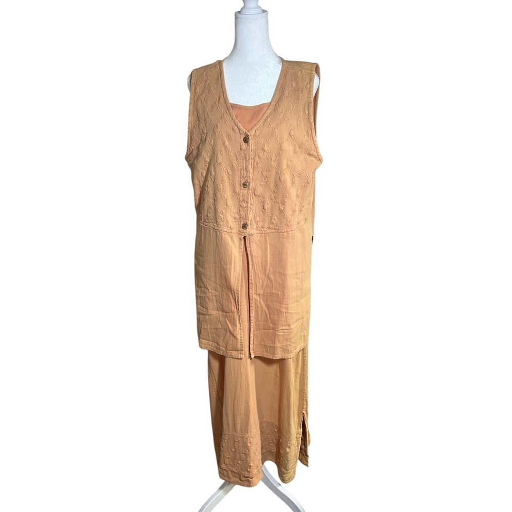 El Huarache Handmade Cotton Dress XL Melon Cotton New Boho Shift Dress & Jacket